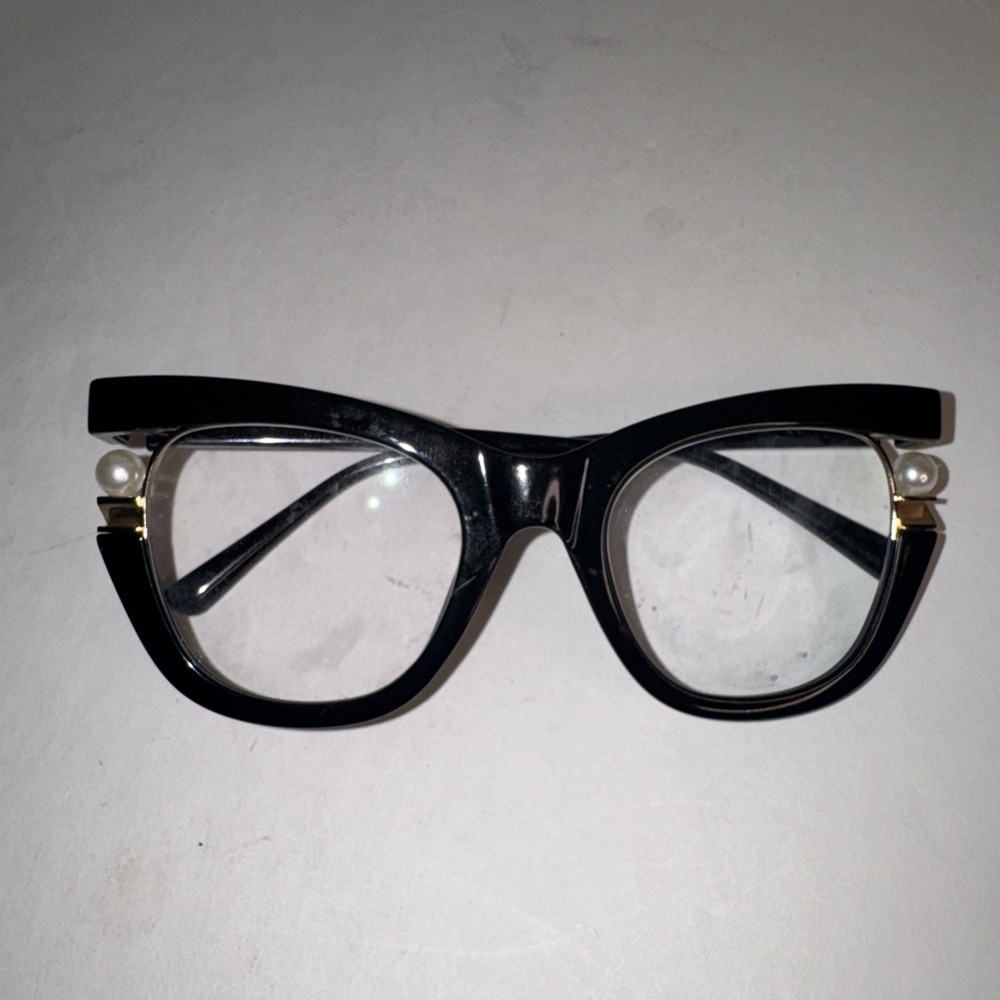 Black Cat Eye Full Rim Pearl Detail Eyeglass Frames for Women Retro Chic